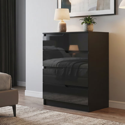 Chest of Four High Gloss Front Drawers - Black