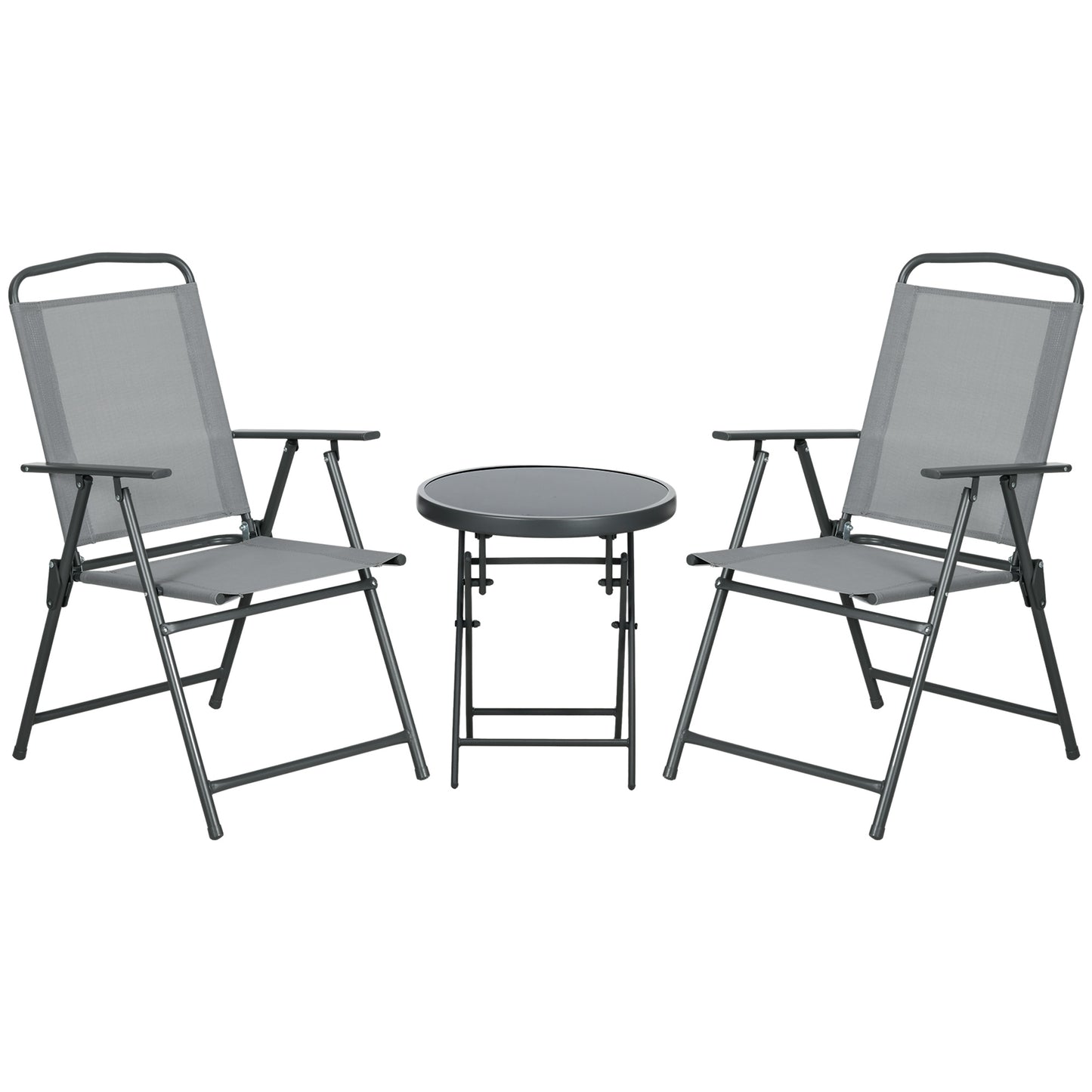 Three-Piece Garden Seat Set, with Glass-Top Table - Light Grey