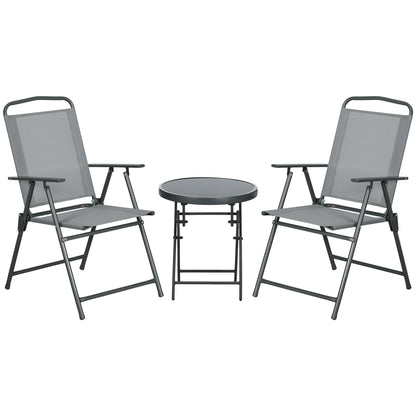 Three-Piece Garden Seat Set, with Glass-Top Table - Light Grey