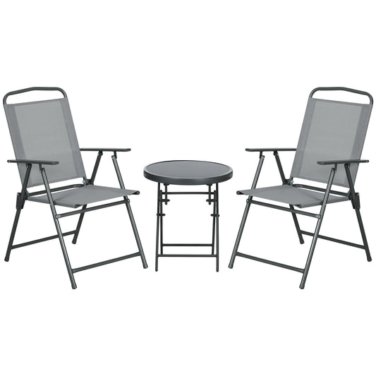 Three-Piece Garden Seat Set, with Glass-Top Table - Light Grey