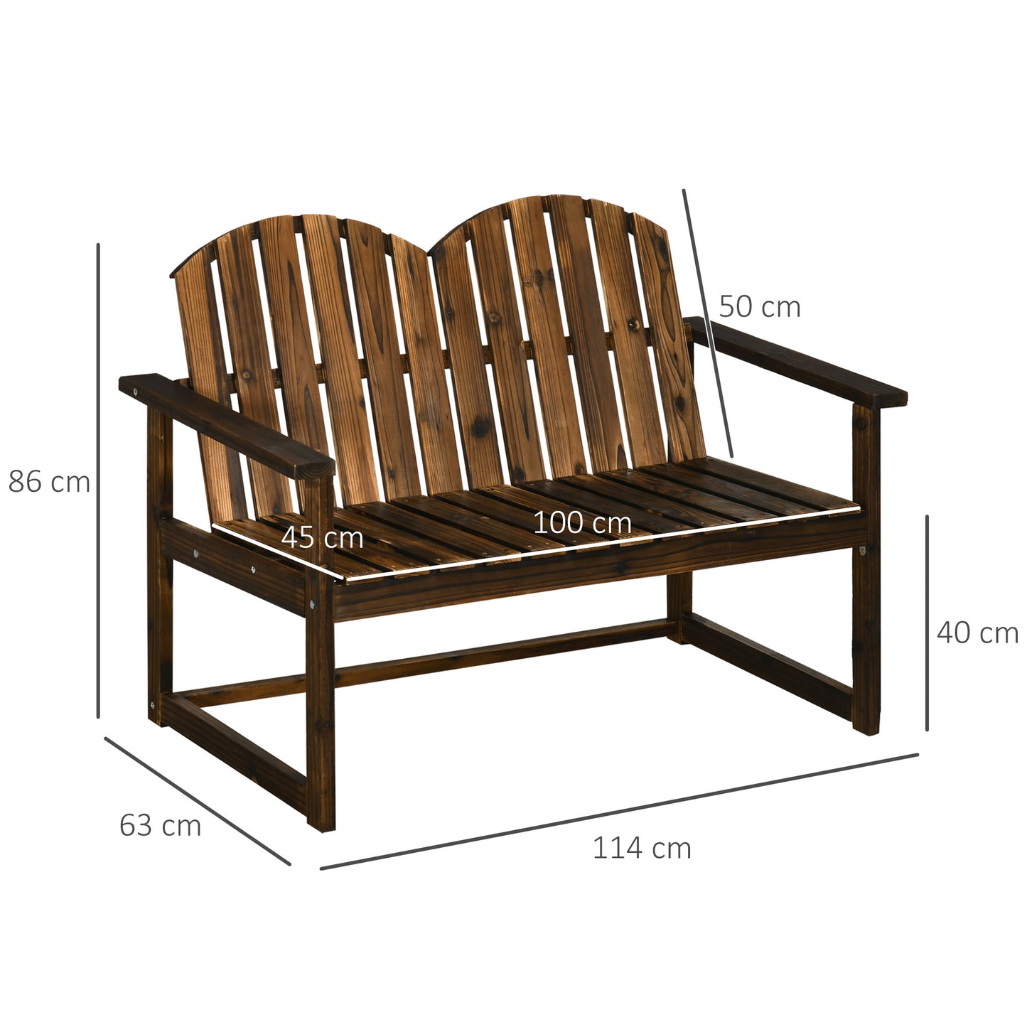 Outdoor Wooden Garden Bench, Patio Loveseat Chair with Slatted Backrest and Smooth Armrests for Two People, for Yard, Lawn