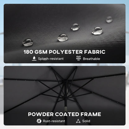 2.6 m Garden Parasol Umbrella with LED Solar Light, Parasol Cover, Outdoor Market Patio Umbrella, Black