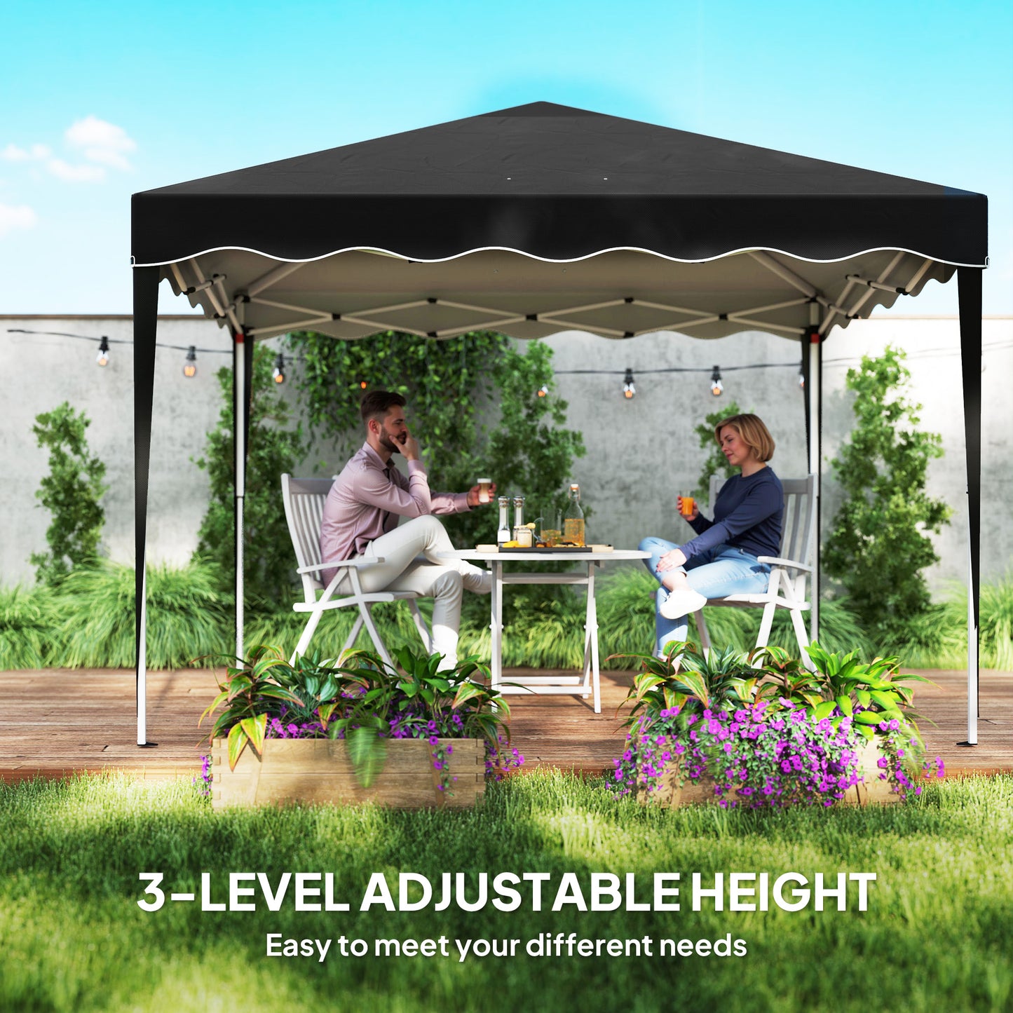 3 x 3cm Adjustable Height Pop-Up Gazebo, with Bag - Black