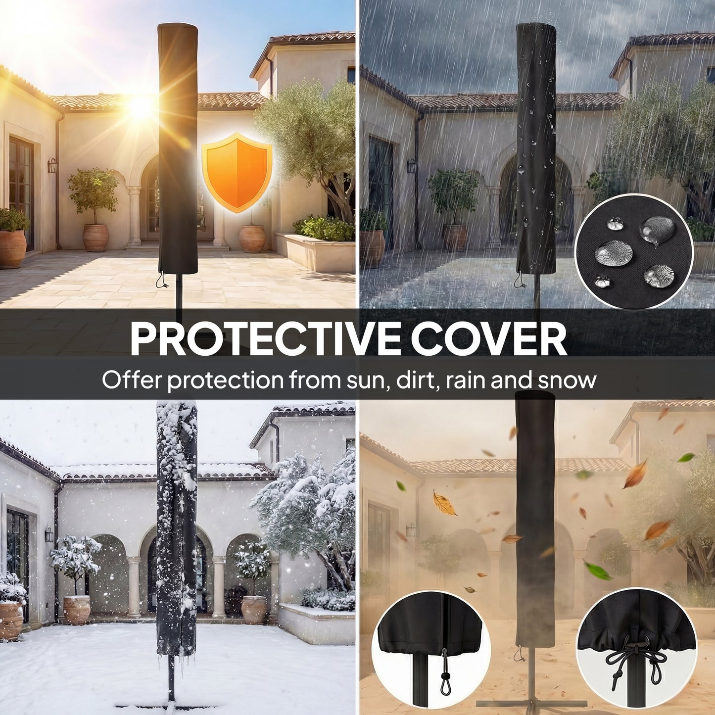 2.8 m Garden Parasol Umbrella with LED Solar Light, Parasol Cover, 3 Tier Outdoor Table Market Patio Umbrella, Navy Blue