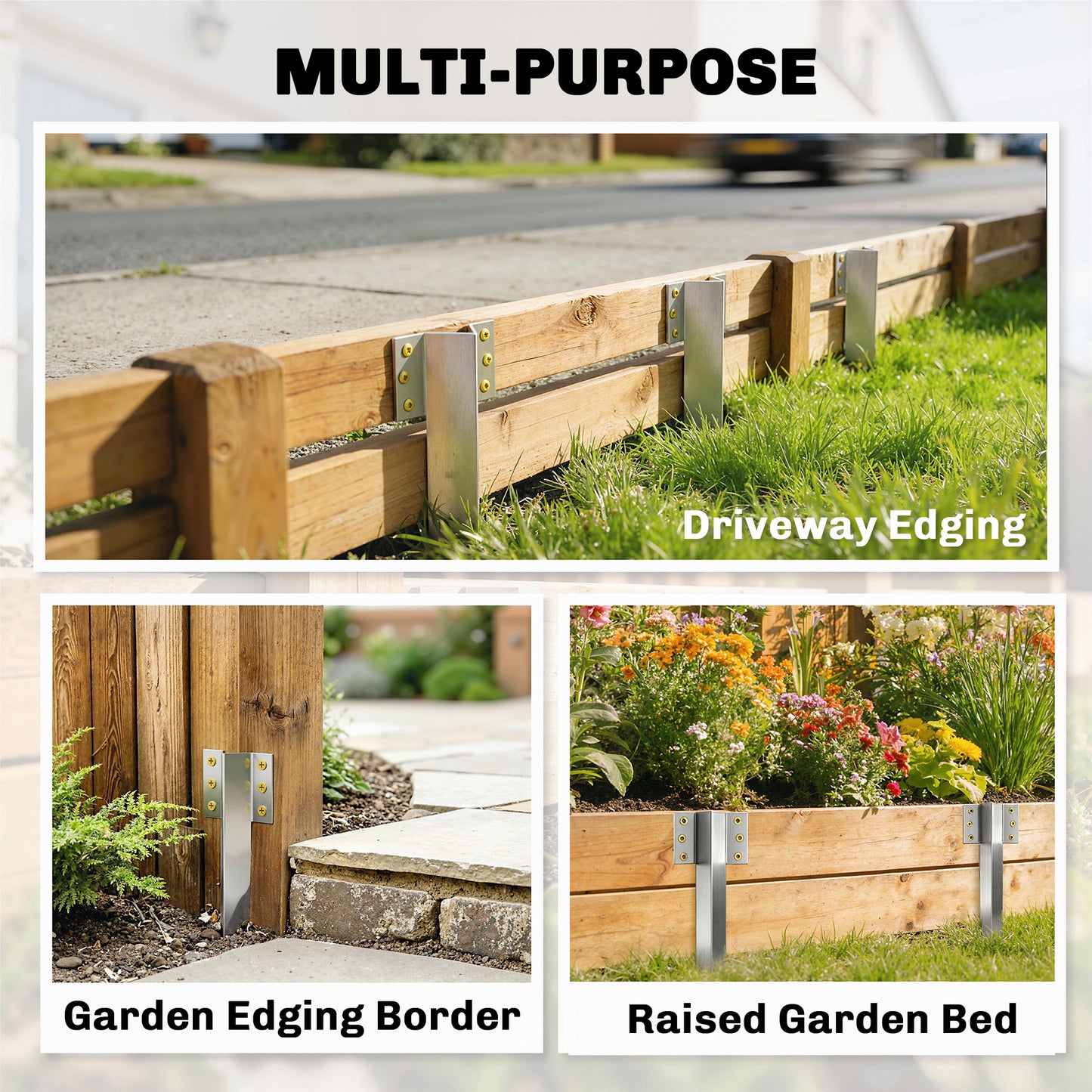 20 Pack Railway Sleeper Brackets, 41 cm Heavy Duty Galvanised Steel Sleeper Stakes with Screws and Gloves
