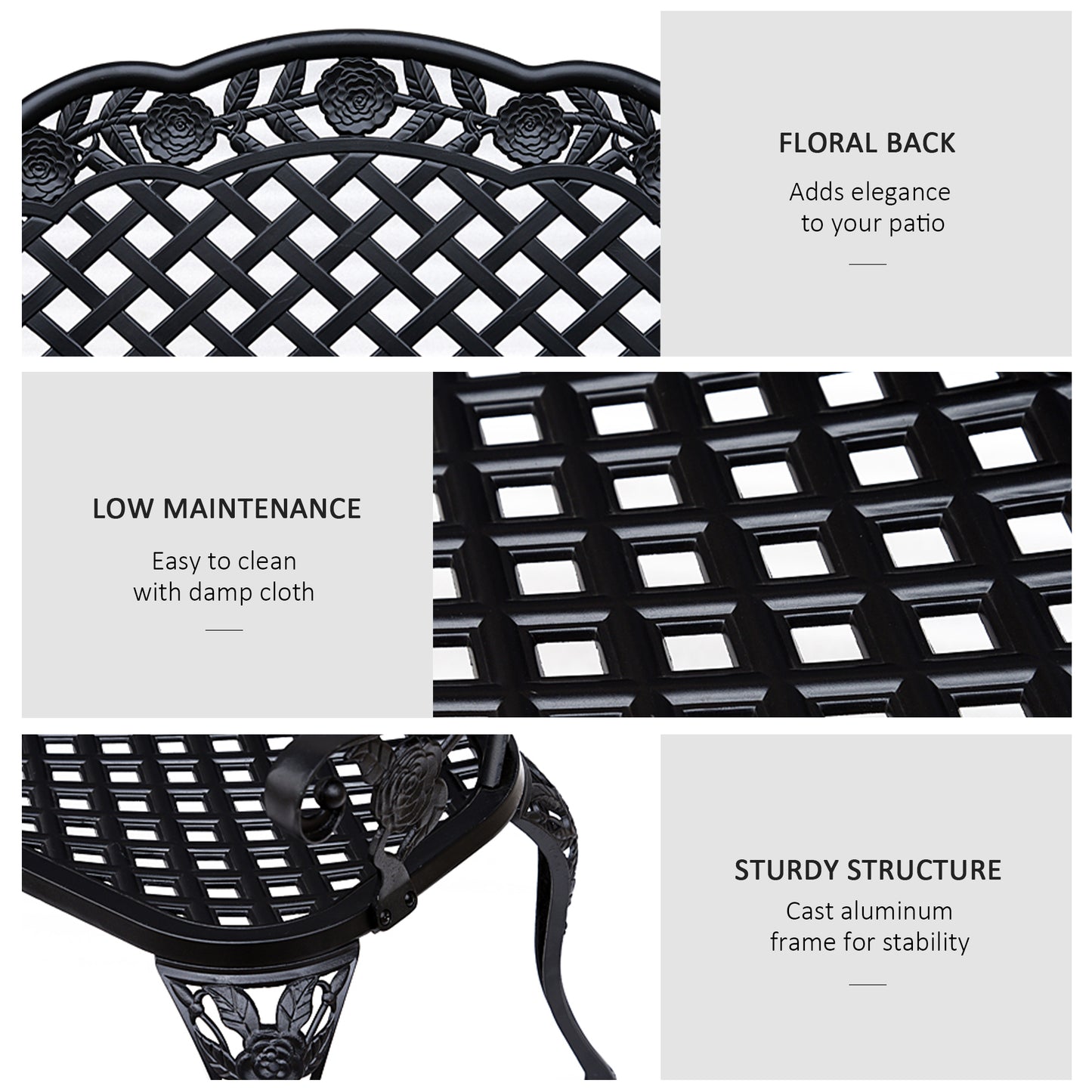 Garden Bench, Cast Aluminium, 107Lx58Wx85H cm-Black