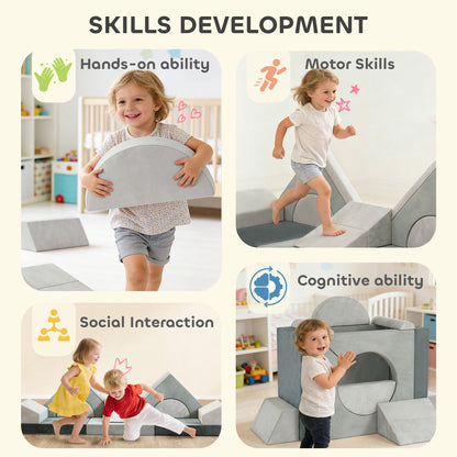 Kids Play Sofa, 12 Pieces Foam Modular Soft Play Set for Playroom, Children Convertible Sofa for Boys and Girls, Grey
