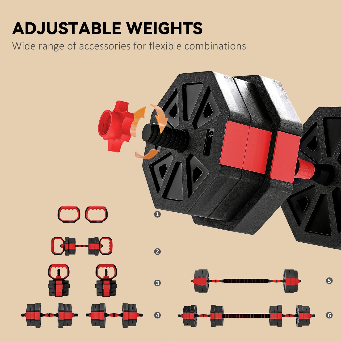 6-in-1 Adjustable Weight Dumbbells Set, Used as Kettlebell, Barbell, Dumbbell, Push-Up Stand
