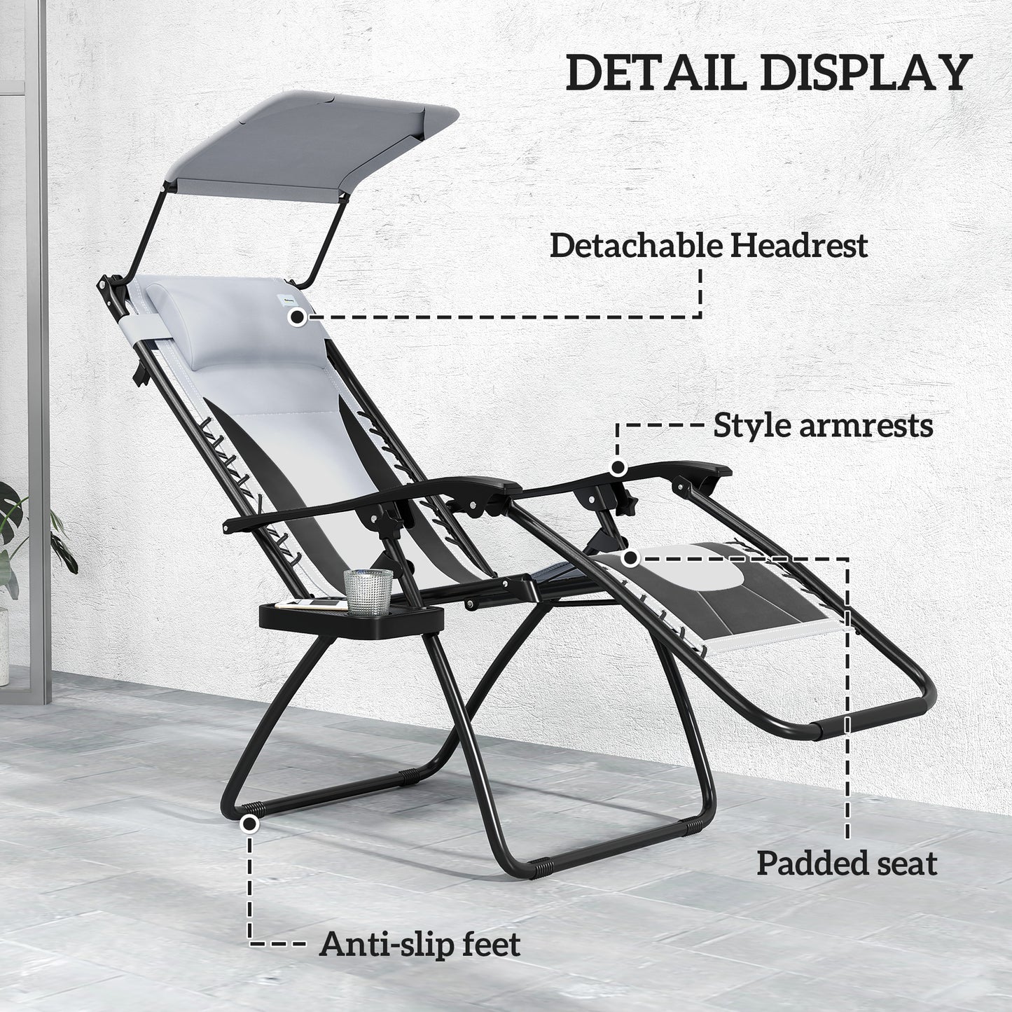 Zero Gravity Lounger Chair Set of 2, Folding Reclining Patio Chair with Shade Cover, Padded Seat, Cup Holder