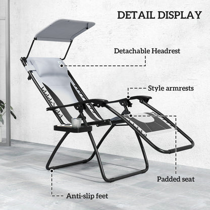 Zero Gravity Lounger Chair Set of 2, Folding Reclining Patio Chair with Shade Cover, Padded Seat, Cup Holder