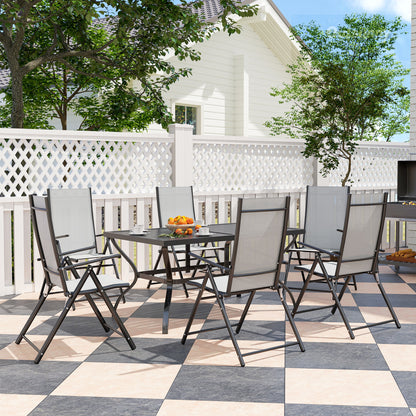Seven-Piece Steel Outdoor Dining Set, with Parasol Hole - Grey