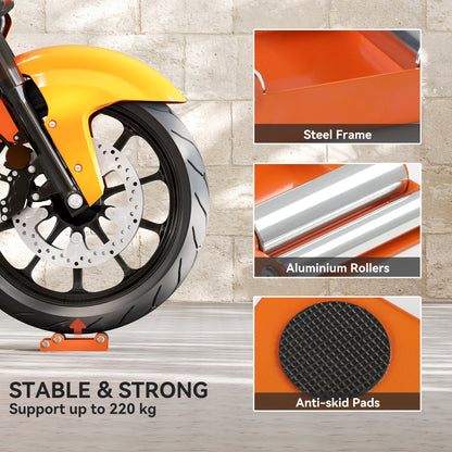 Motorcycle Wheel Cleaning Roller Stand with Steel Frame, Aluminium Rollers