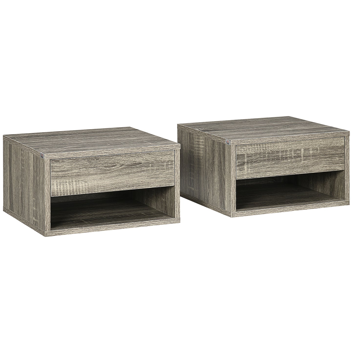 Floating Bedside Tables Set of 2, Wall Mounted Nightstand, Grey Wood Effect