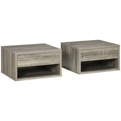 Floating Bedside Tables Set of 2, Wall Mounted Nightstand, Grey Wood Effect