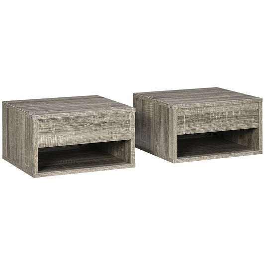 Floating Bedside Tables Set of 2, Wall Mounted Nightstand, Grey Wood Effect