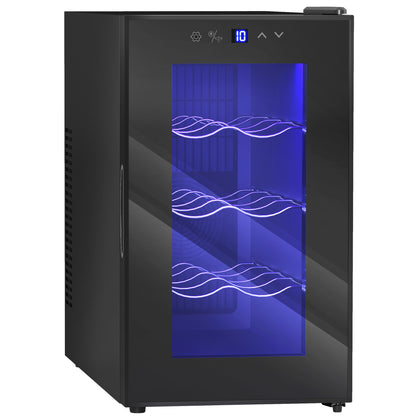 Mini Table Top Wine Fridge, 8 Bottle, 17L, 8-18℃, 26.5cm Quiet Under Counter Wine Cooler Fridge with Glass Door, LED Light