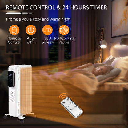 1500W Oil Filled Radiator, 7 Fin Portable Electric Heater with LED Display, 24H Timer, 3 Heat Settings