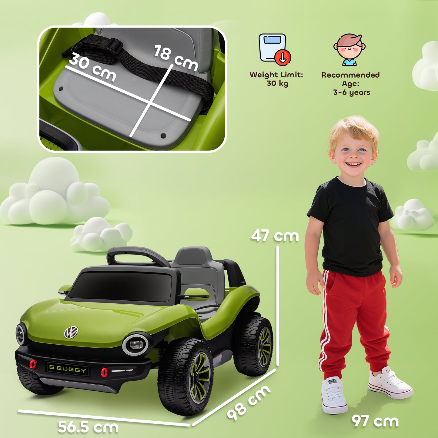 Volkswagen Licensed Kids Electric Car with Remote Control for Ages 3-6 Years, Green