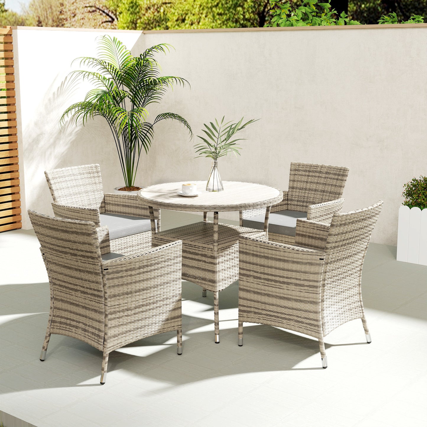 Five-Piece Rattan Garden Set, with Two-Tier Table - Grey