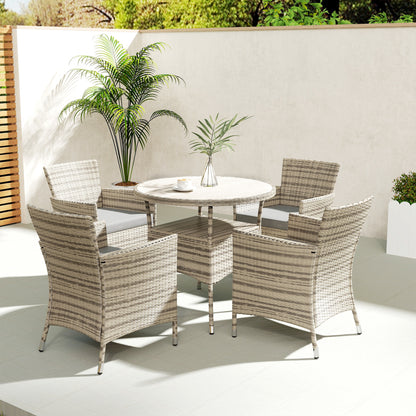 Five-Piece Rattan Garden Set, with Two-Tier Table - Grey