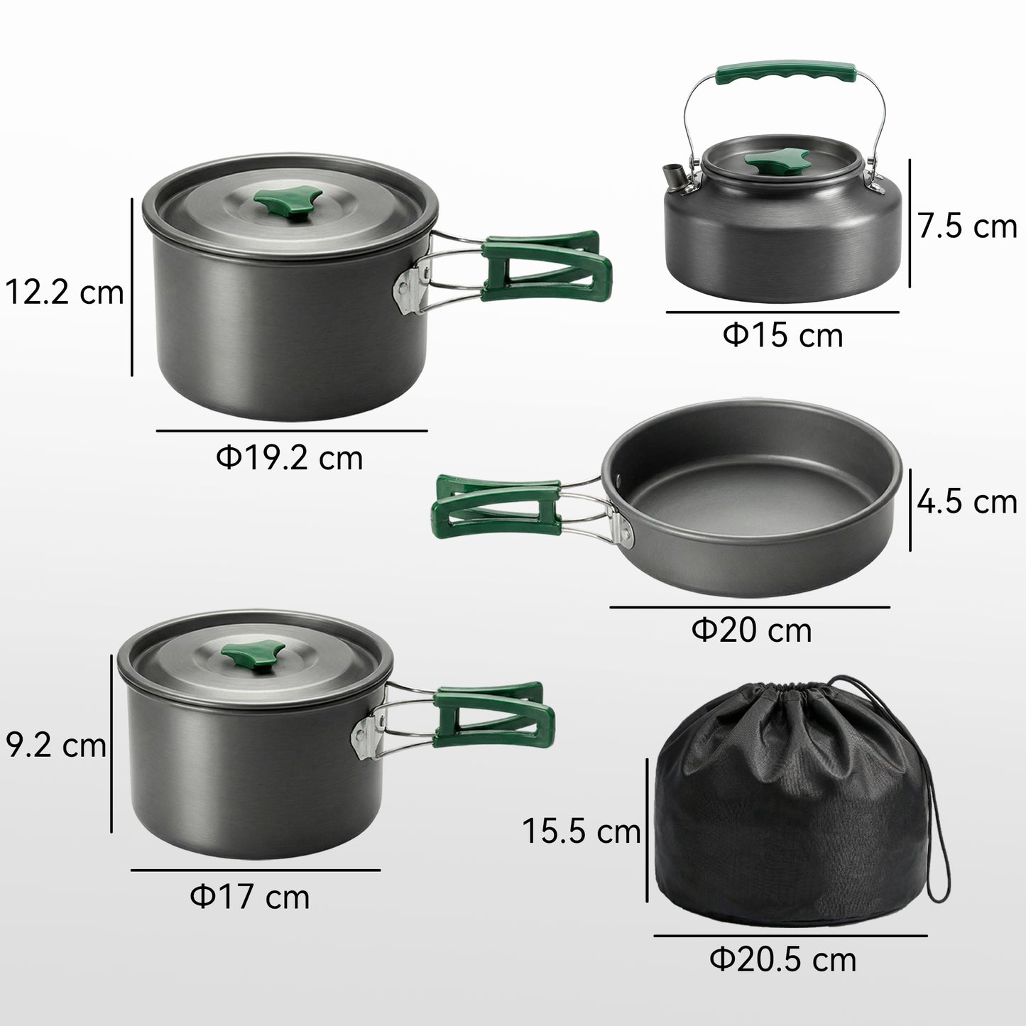Camping Cookware Set for 4-5 People, Lightweight Aluminium Camping Cooking Kit with Anti-Scald Handles, Grey