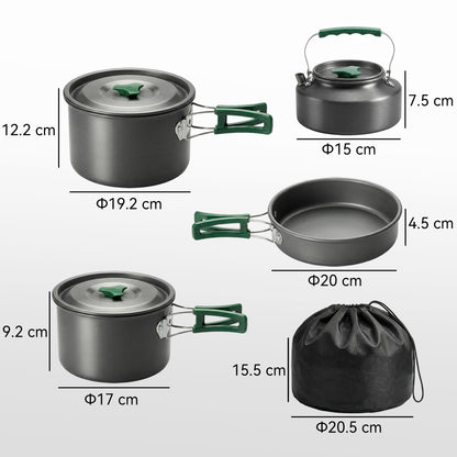 Camping Cookware Set for 4-5 People, Lightweight Aluminium Camping Cooking Kit with Anti-Scald Handles, Grey