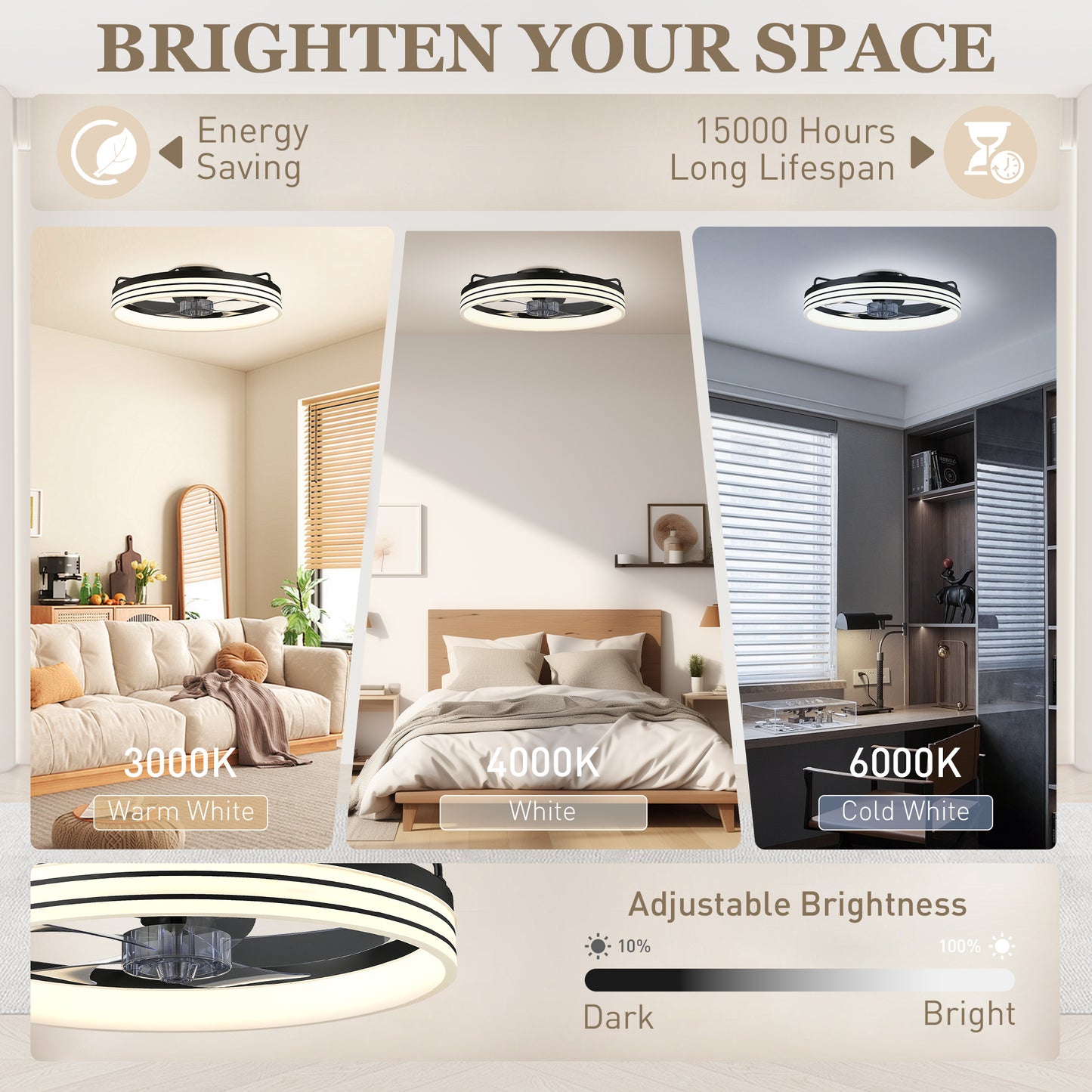 Ceiling Fans with Lights and Remote & App Control, 50cm LED Ceiling Fan Light with 3 Colour Temperatures, 6 Speed, Black