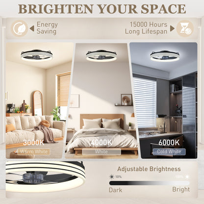 Ceiling Fans with Lights and Remote & App Control, 50cm LED Ceiling Fan Light with 3 Colour Temperatures, 6 Speed, Black