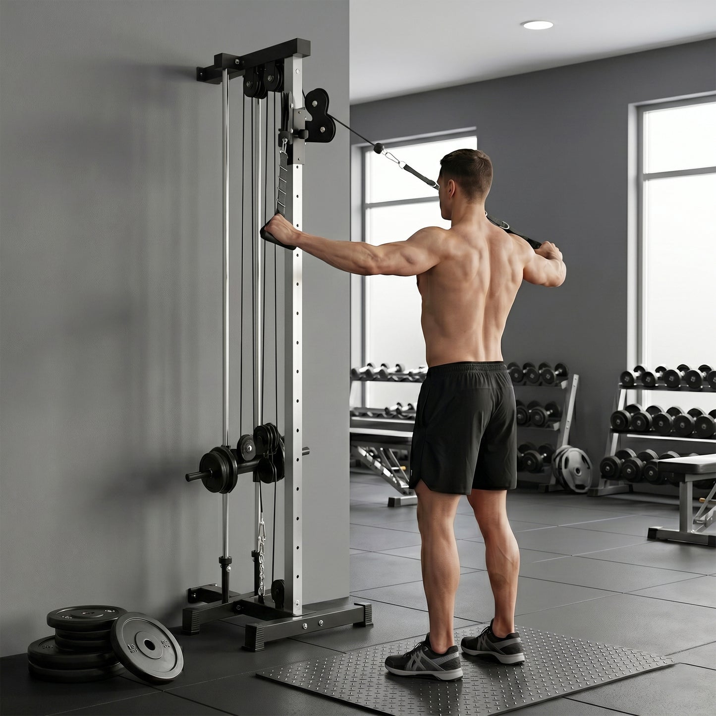 Wall Mount Cable Machine, 15 Positions Adjustable Cable Crossover Machine Dual Pulley System for Home Gym