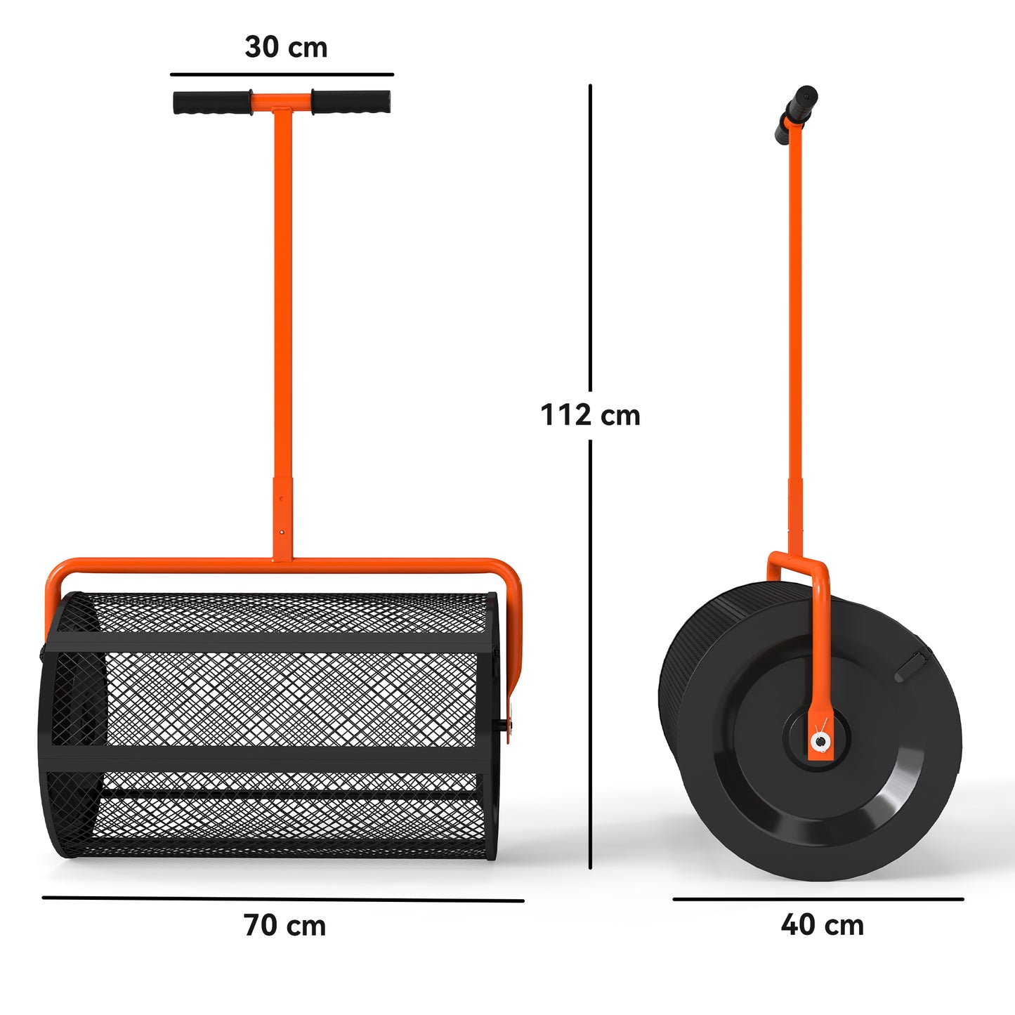 Compost Spreader, 24" Peat Moss Spreader with Height Adjustable T Shaped Handle and Metal Mesh Basket