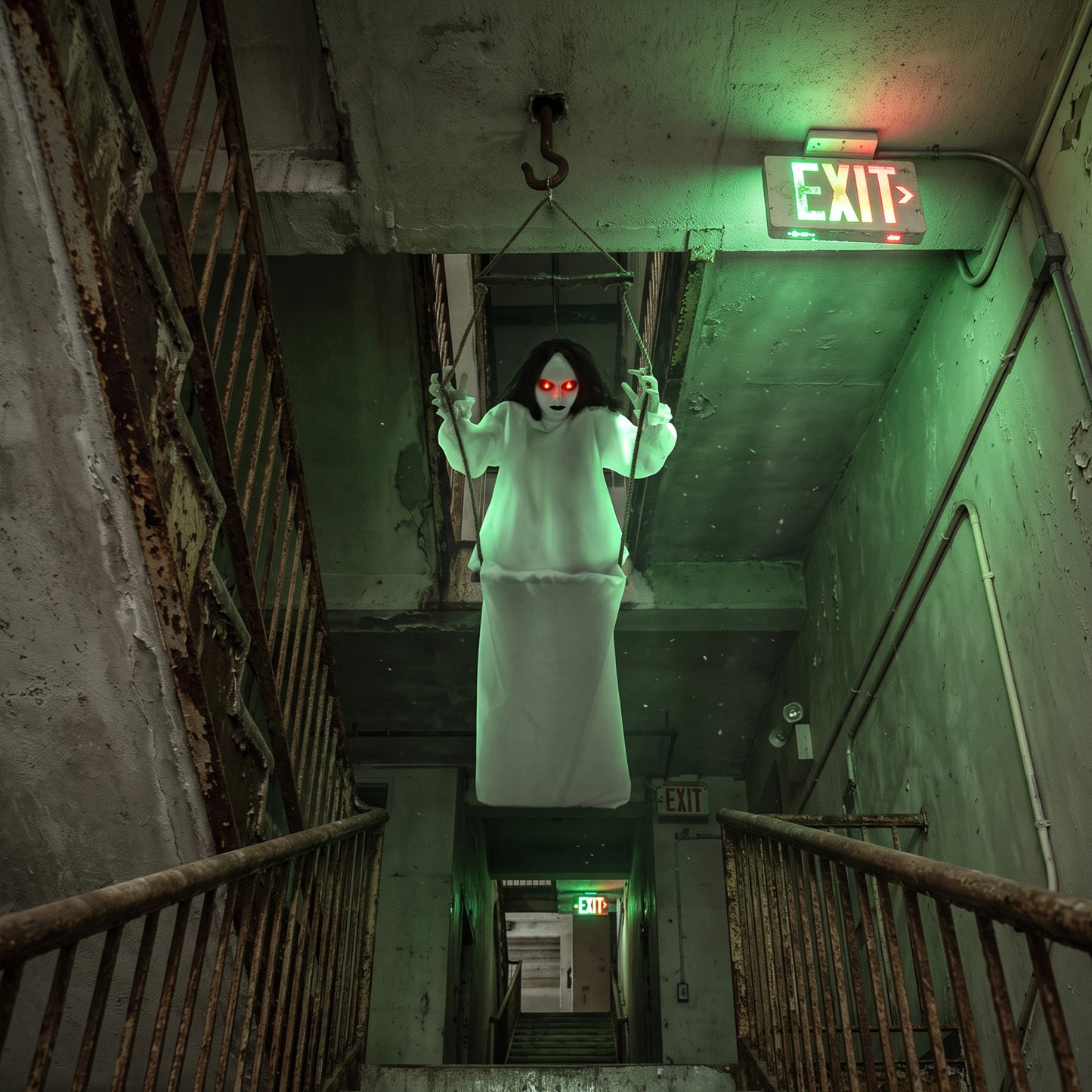 170cm Animated Hanging Swing Ghost Halloween Decoration, Sound Touch Activated Ghost Halloween Animatronic
