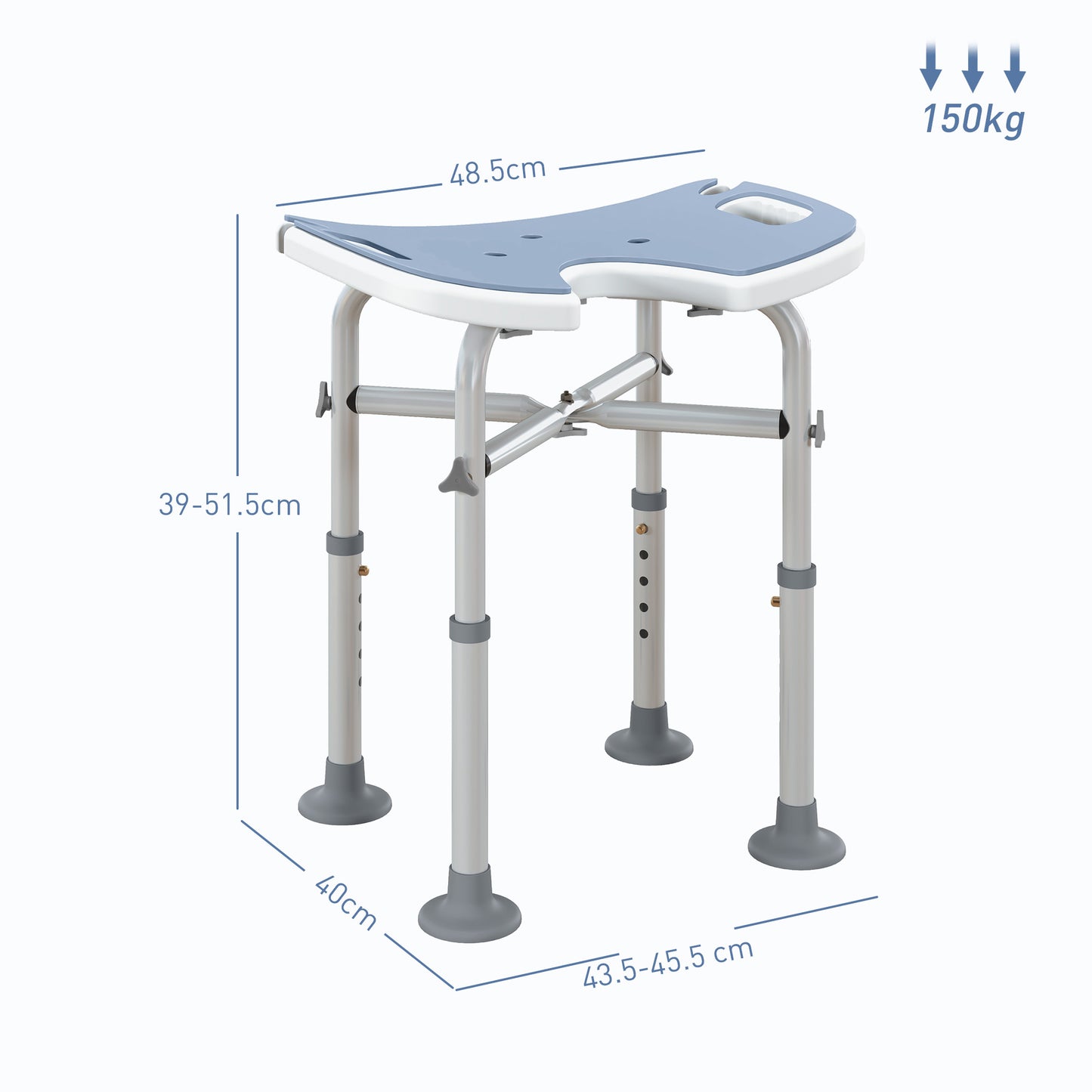 39-51.5cm 'U' Seat Padded Shower Stool - Light Blue