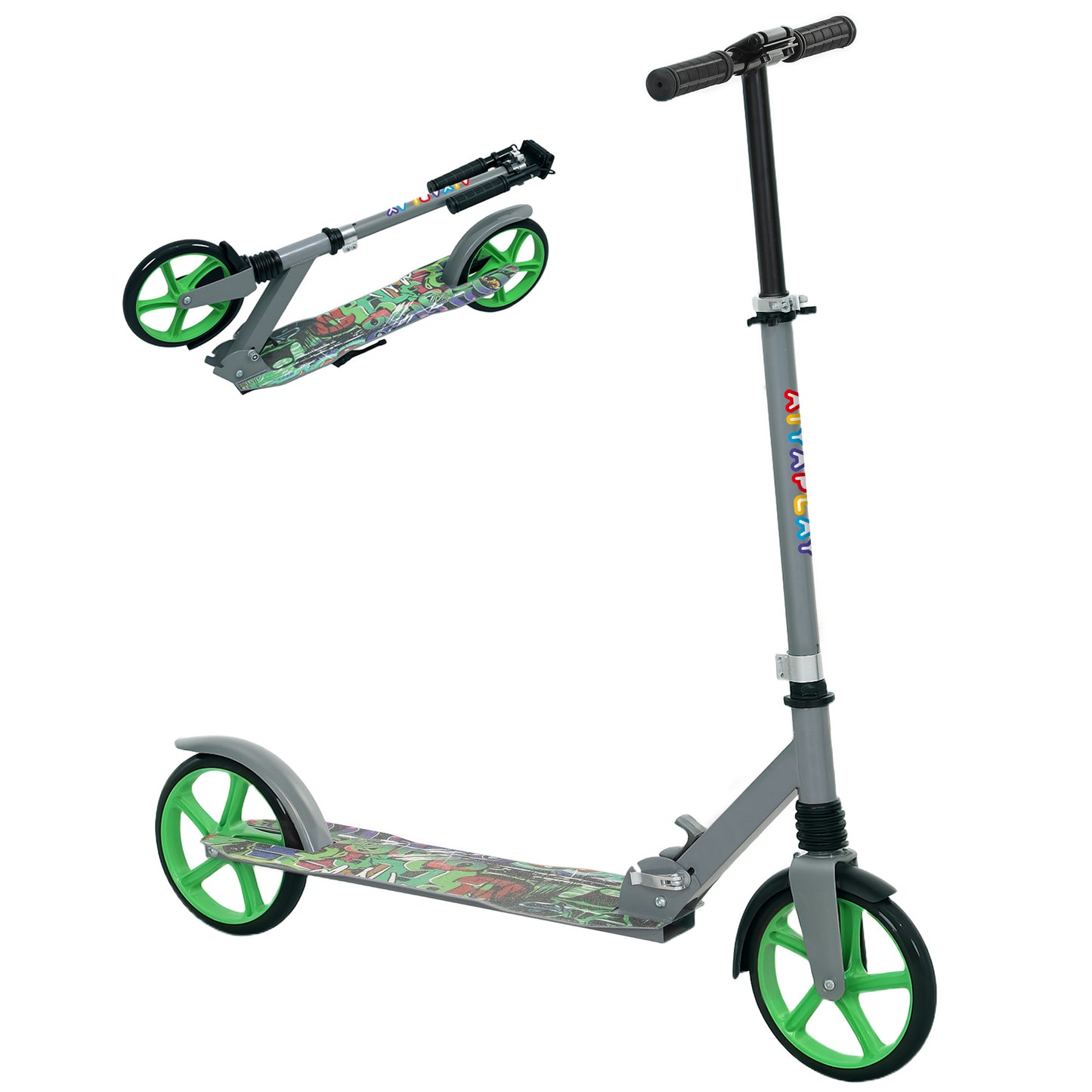 Foldable Kids Scooter with Adjustable Handlebar, 200mm Big Wheel, Rear Fender Brake, for Ages 6-12 Years, Green
