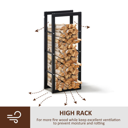 Metal Firewood Log Holder Tall Firewood Rack Indoor Outdoor Fireplace Wood Storage Shelf with Side Rails, Rust-Resistant