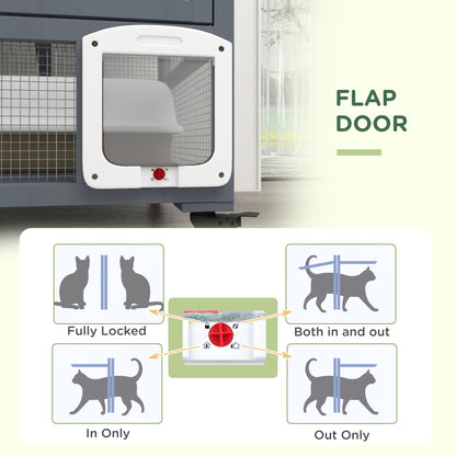 Cat House, Wooden Indoor Catio Cat Enclosure on Wheels, Wooden Kitty Cage with Platforms, Hammock, Light Grey