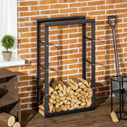 Metal Firewood Log Holder Tall Firewood Rack Indoor Outdoor Fireplace Wood Storage Shelf with Side Rails, Rust-Resistant