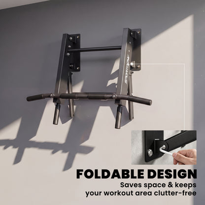 Pull Up Bar Wall Mounted Chin Up Bar with Folding Design, 3 Hooks for Resistance Bands, Supports up to 120 kg, Black
