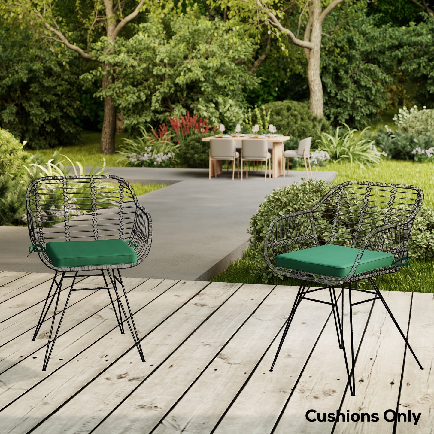 Set of 6 Chair Cushion Seat Pads Dining Chair w/ Straps, Indoor Outdoor Removable Tie On Garden Patio, Green