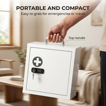 Wall Mount Medicine Cabinet with Combination and Key Lock, 2 Tier Stainless Steel First Aid Cabinet, White