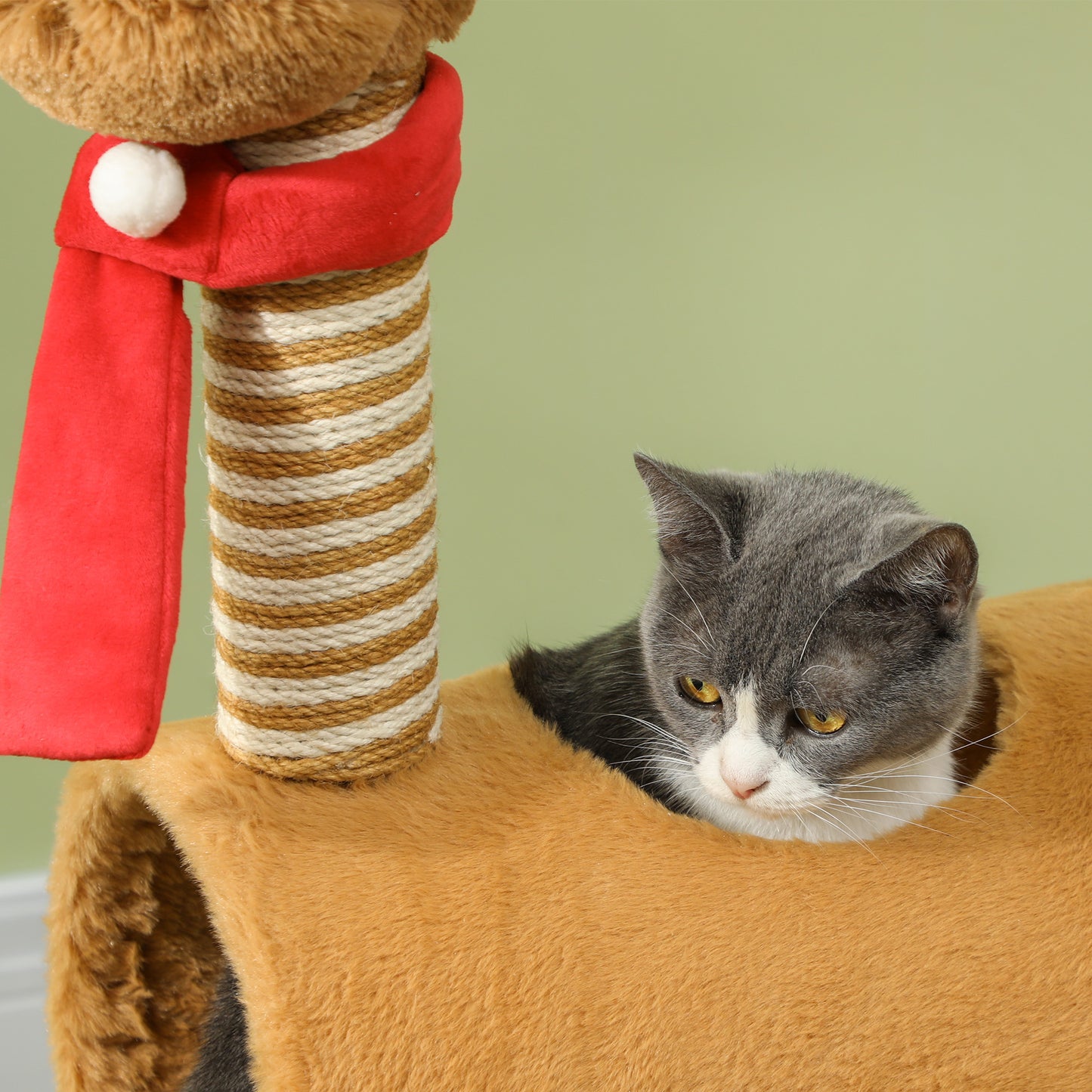 98cm Deer-Designed Cat Tree with Scratching Posts, Toy Ball, Tunnel, Brown