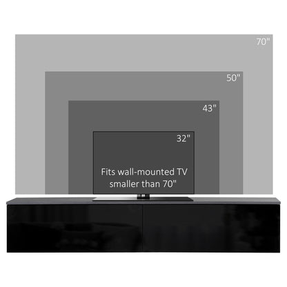 160cm High Gloss Floating TV Unit Stand for TVs up to 70", Wall Mounted TV Cabinet with Storage Cupboards, Grey and Black