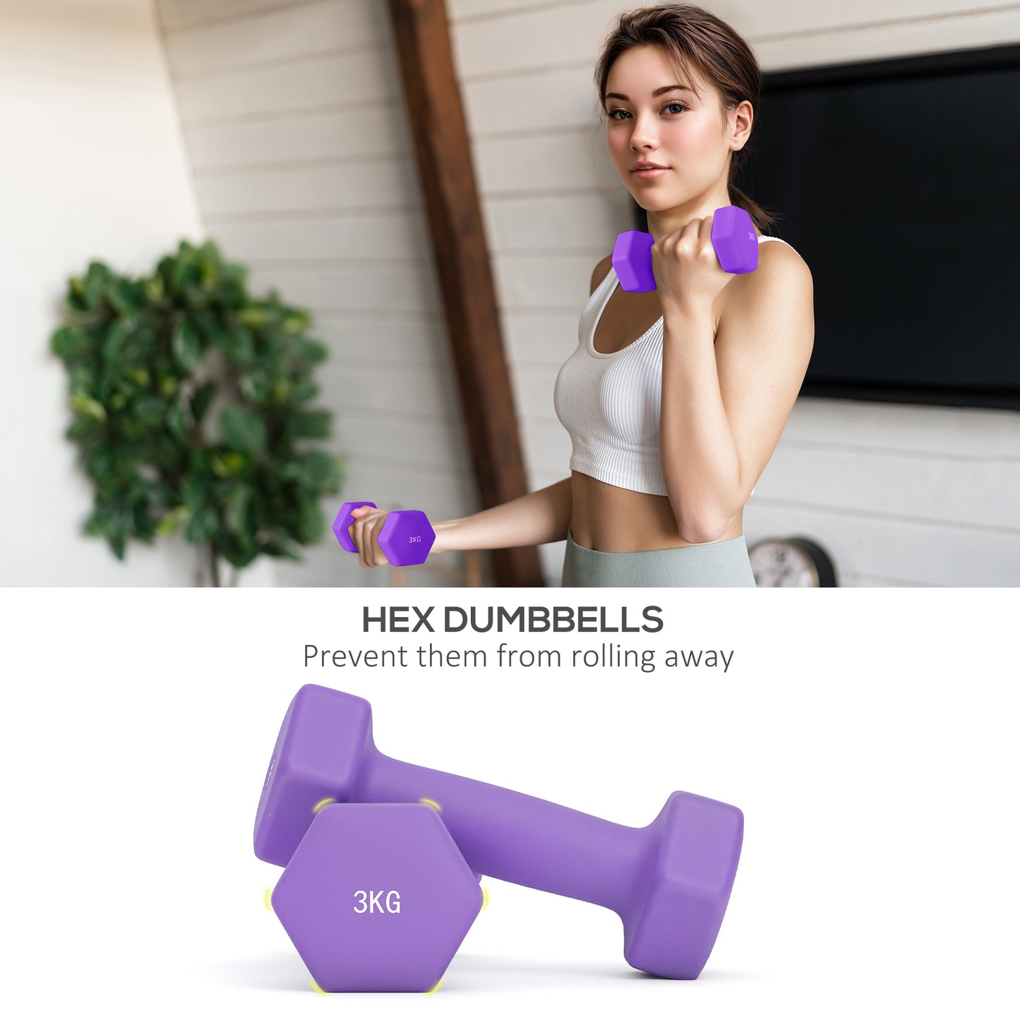 Dumbbells Set with Storage Rack, 2 x 1kg, 2 x 2kg, 2 x 3kg, Pink