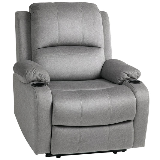Microfibre Manual Reclining Armchair with 135° Recline Back and Footrest - Grey