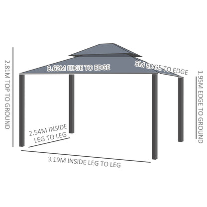 3.65 x 3m Aluminium Hardtop Gazebo, with Accessories - Dark Grey