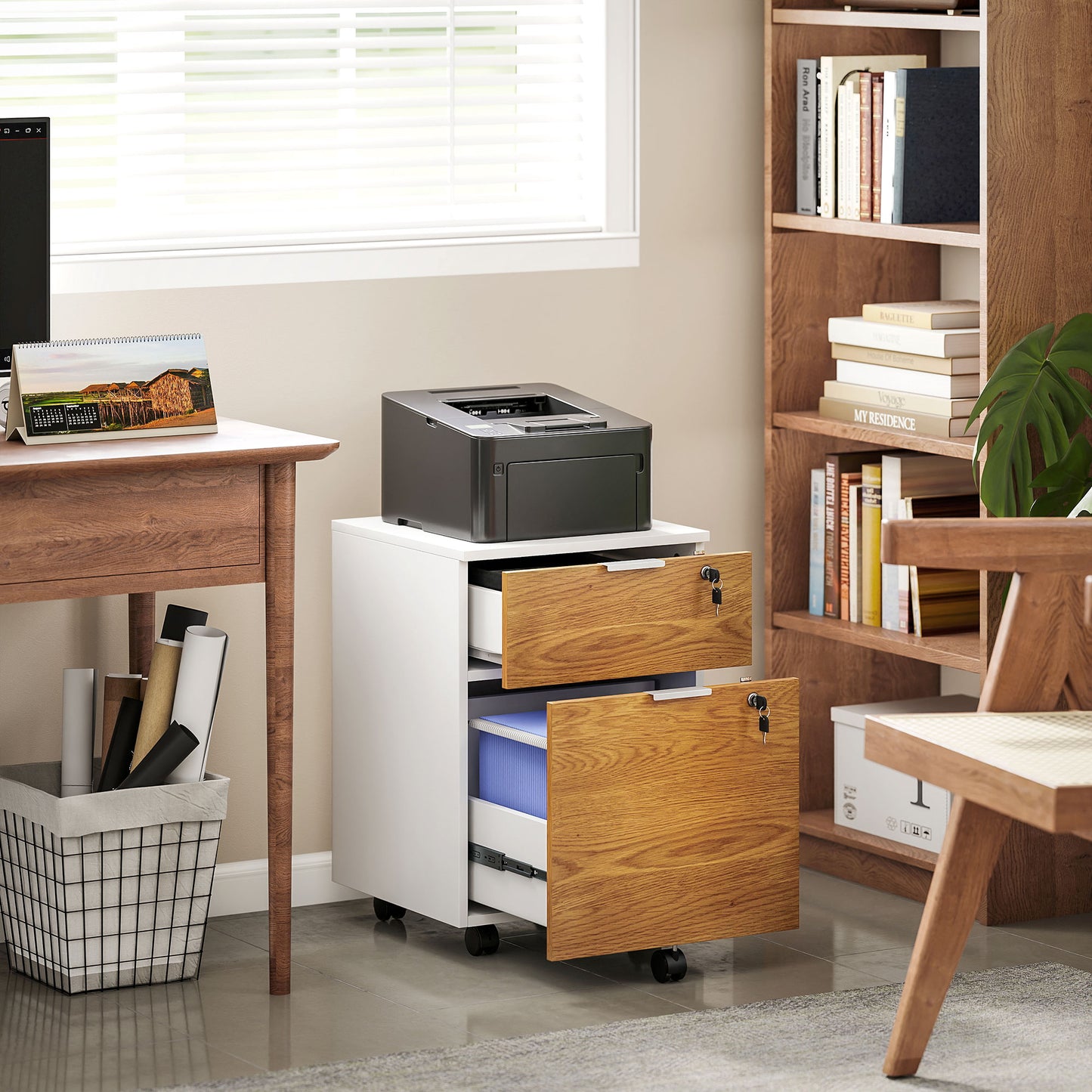 Two-Drawer Lockable Filing Cabinet - Wood Effect