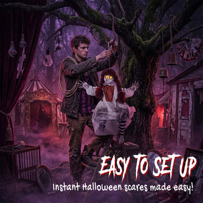 80 cm Halloween Animated Hanging Creepy Girl on Swing Decoration, Kicking Legs, Sound and Touch Activated