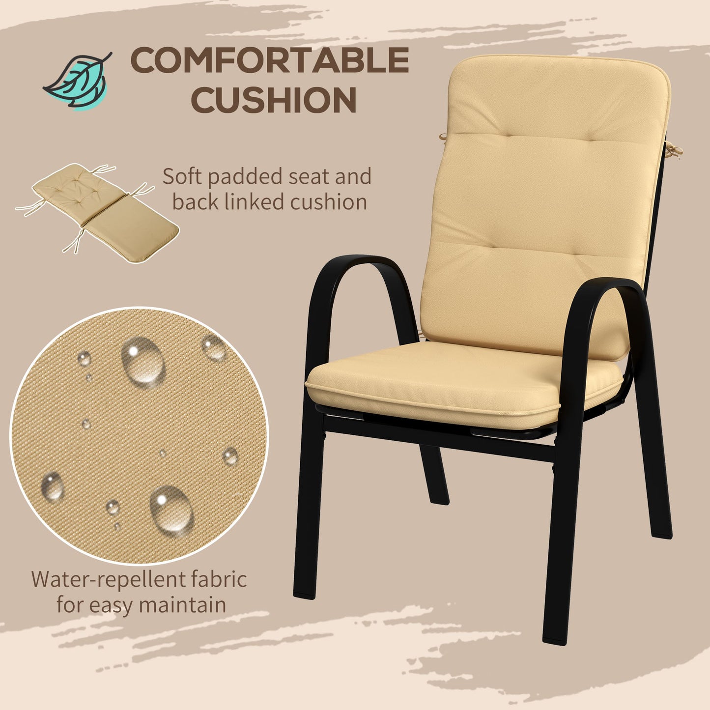 5 Pieces Outdoor Square Garden Dining Set for Small Garden with Tempered Glass Dining Table 4 Cushioned Armchairs