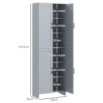 Freestanding Kitchen Cupboard, 4-Door Storage Cabinet with Adjustable Shelves, Modern Kitchen Pantry for Dining Room, 170cm