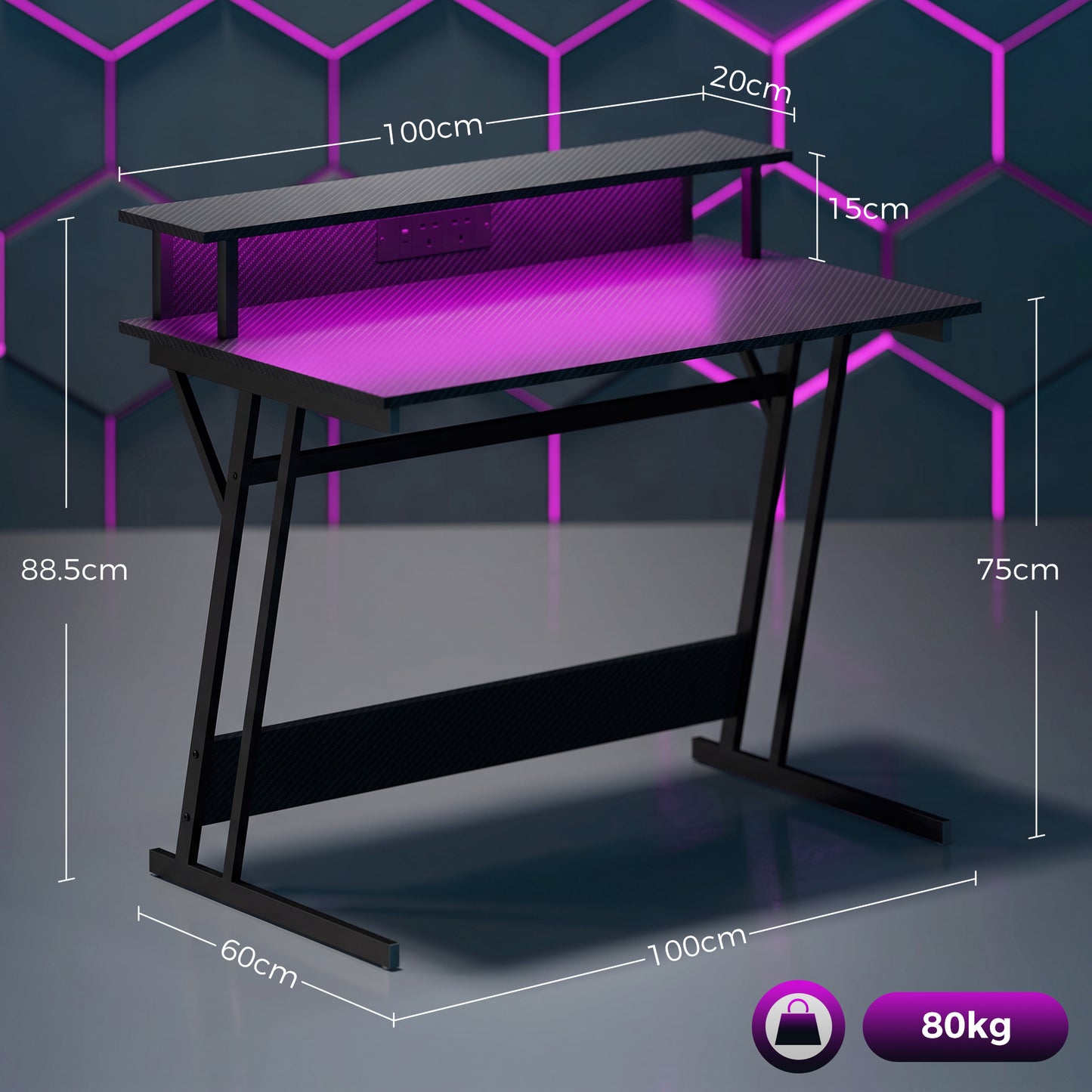 Two-Level LED Gaming Desk - Black