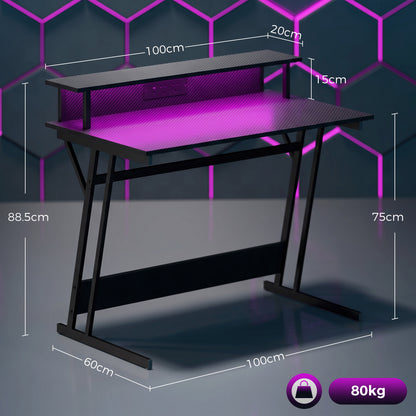 Two-Level LED Gaming Desk - Black